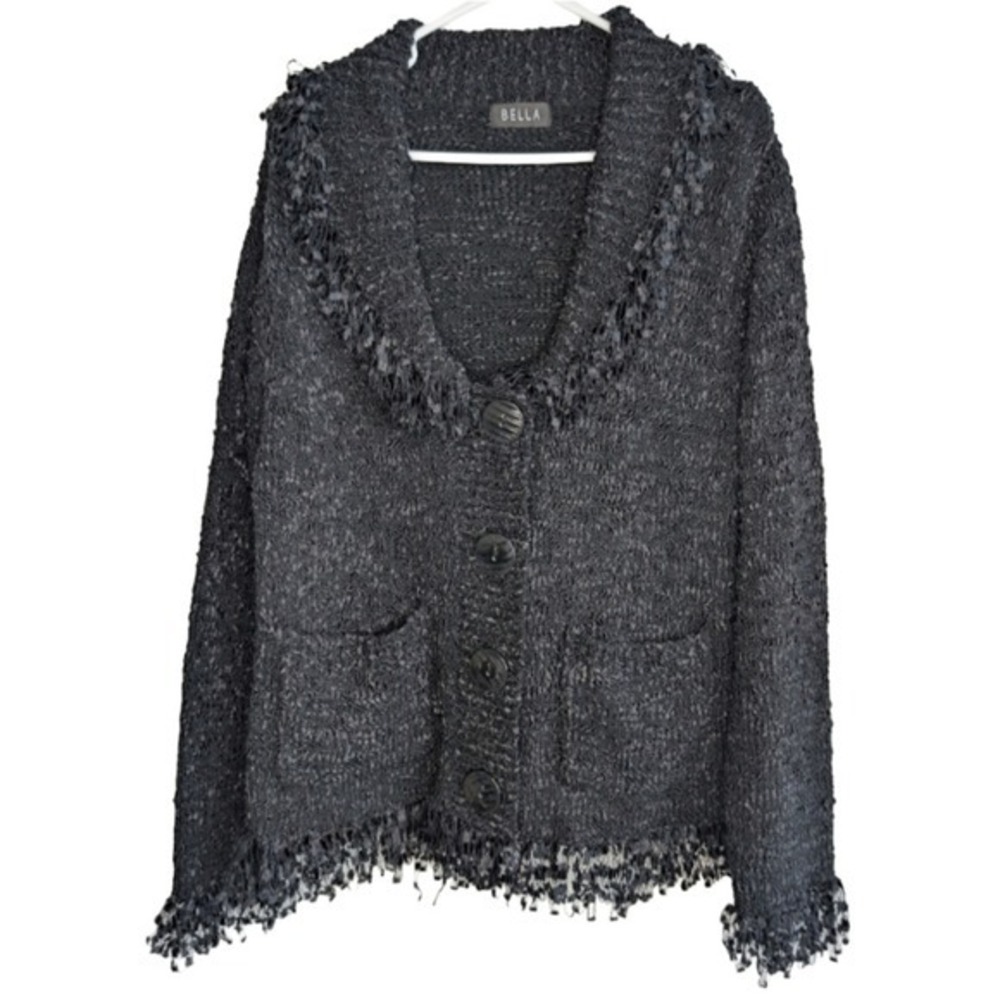 Bella Women's Size Large Oversized Black Unique Friends Button-up Cardio Pockets